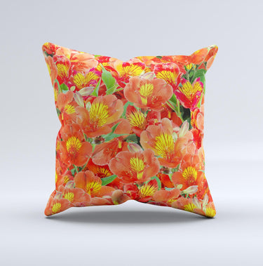Red and Yellow Watercolor Flowers ink-Fuzed Decorative Throw Pillow
